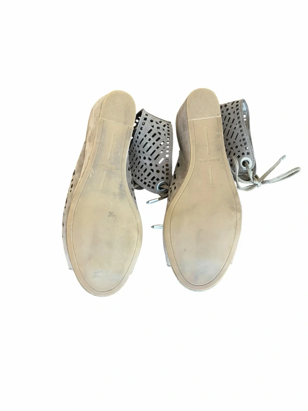 Dolce Vita Laras Perforated Lace Up Wedge Booties Neutral Suede